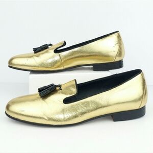Merlutti Gold Leather Black Tassel Loafers Men's 9